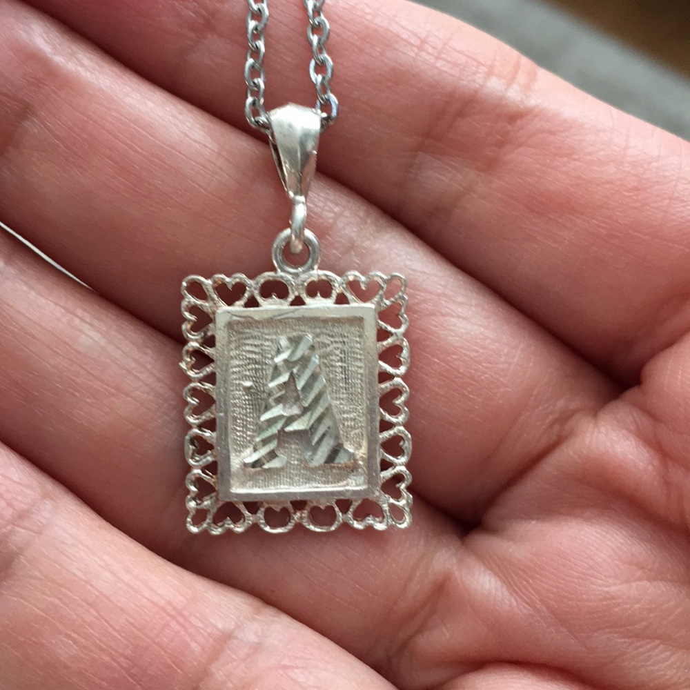 Initial A Solid Sterling Silver Pendant & Silver … - image 1